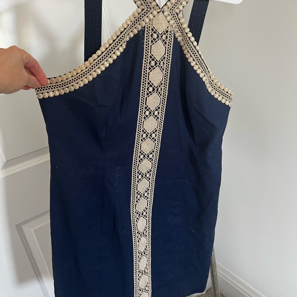 Lilly Pulitzer Navy Dress with Gold Crochet Accents
